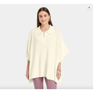 A New Day Sweater Womens OS Poncho Oversized Dolman Collar Pullover Cream NWT